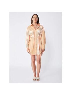 Ena Pelly Bree Cotton Shirt Dress - Melon Stripe - Size 6